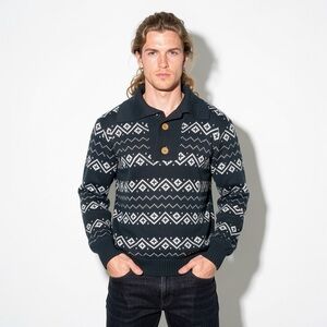 RICHMAN BROTHERS FAIR ISLE SHAWL COLLAR SWEATER  VINTAGE 60s 70s MEN'S MEDIUM